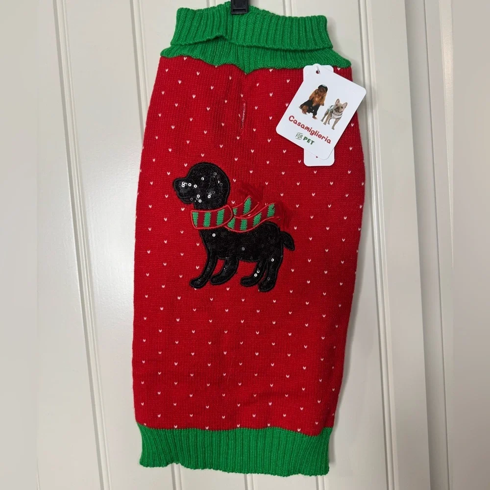 NEW w TAGS 🔖 2/for $20 🪩 Holiday Puppy Sweater Red, Green Polka Dot (Medium)